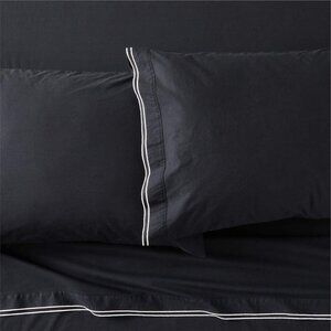 CB2 Overlock Black with White Trim King Sheet Set